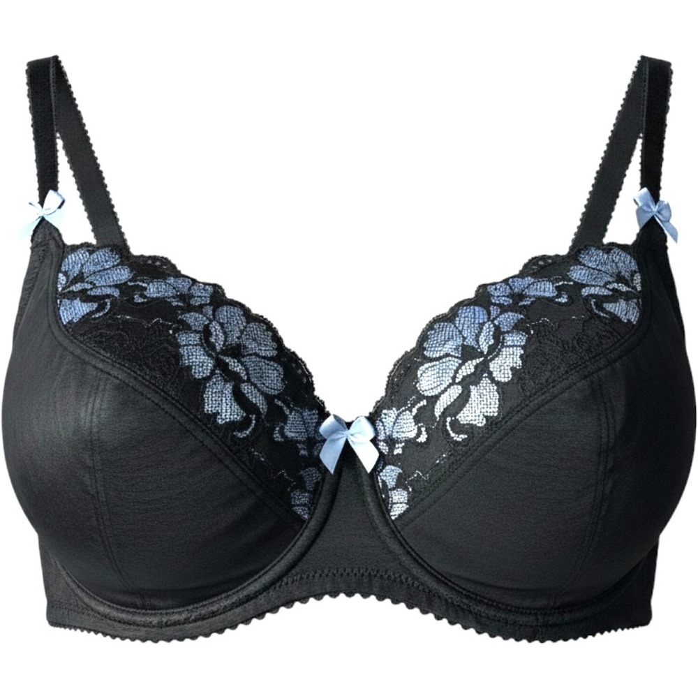 Adore Me Unpadded Bra Womens 36DD 36E Black Lace Baby Blue Bows Underwire